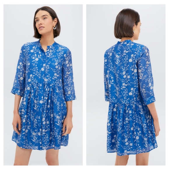 Tuckernuck Limoges Floral Royal Shirt Dress Small - Picture 1 of 6